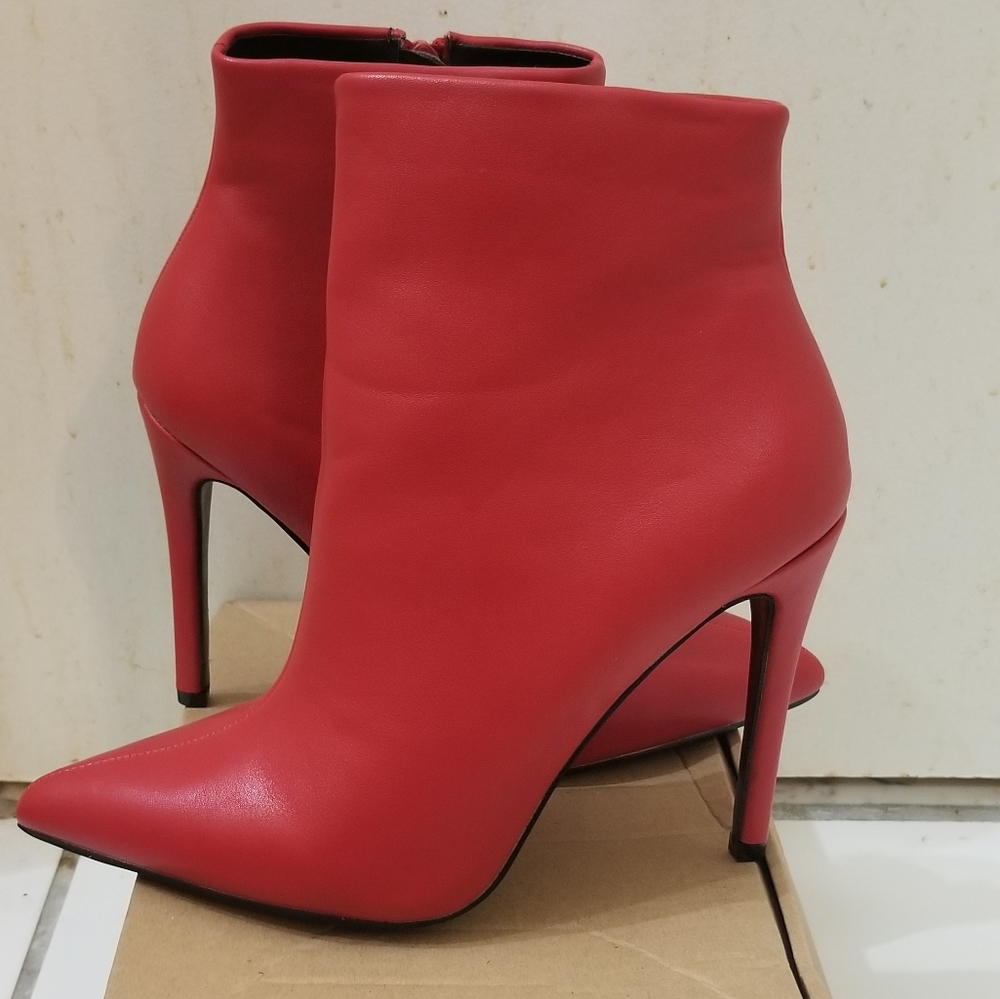 New Red Faux Leather Booties